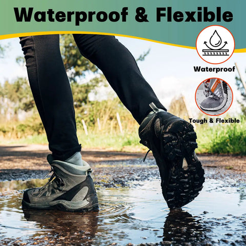 Heavy Duty Shoe Repair Glue For Sneakers And Boots Waterproof Clear Flexible Adhesive That Bonds Ultra Strong And Will Not Crack Or Peel Dries Clear For Long Lasting Sole Repairs shown on wet outdoor path