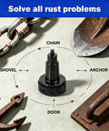 Wheel Hub Resurfacing Kit With Six Cleaning Pads for rust removal among rusty tools and chains on a concrete floor.