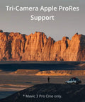 Landscape with red cliffs and vehicle, highlighting Tri-Camera Apple ProRes Support for Mavic 3 Pro Cine Drone.