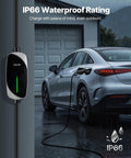 Car charging with 16 Amp Level 1 And Level 2 EV Charger With 25 Ft Cable, Portable Home Charging Station in rain, IP66 waterproof, garage.