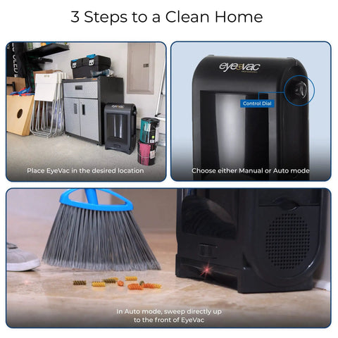 Three steps to use Touchless Dustpan Vacuum With 1400W Power And Auto Infrared Sensor for removing dirt on hard floors.