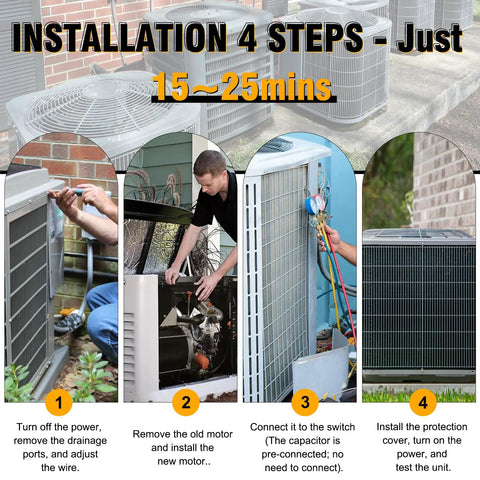 Step-by-step guide to installing Upgraded Condenser Fan Motor 1/4 HP 1100 RPM 208 230V CW CCW outdoors
