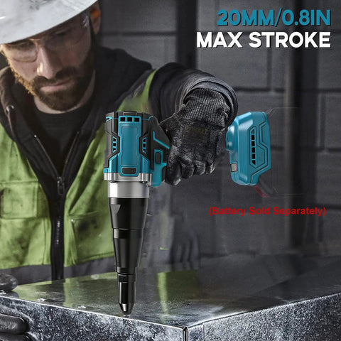 Daspom Brushless Cordless Rivet Gun Compatible With Makita 18V Battery for Aluminum and Steel Pop Rivets, 20MM max stroke, heavy duty.