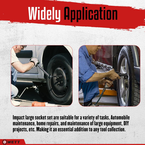 Mechanics using Half Inch Drive Deep Impact Socket Set, 9 Piece Metric 29mm to 38mm 6 Point Axle Nut Sockets, Heavy Duty CRV Steel.