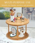 Turntable Spice Rack With Double Layer Design For Kitchen Cabinets And Pantry, shown with makeup and jewelry on two tiers.