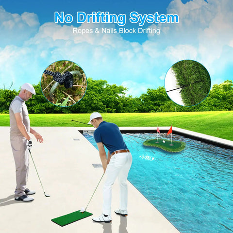 Floating Golf Green For Pool And Lake With Dual Cup Design Chipping Mat Ball Retriever And Anti Drift Ropes Stable EVA Base
