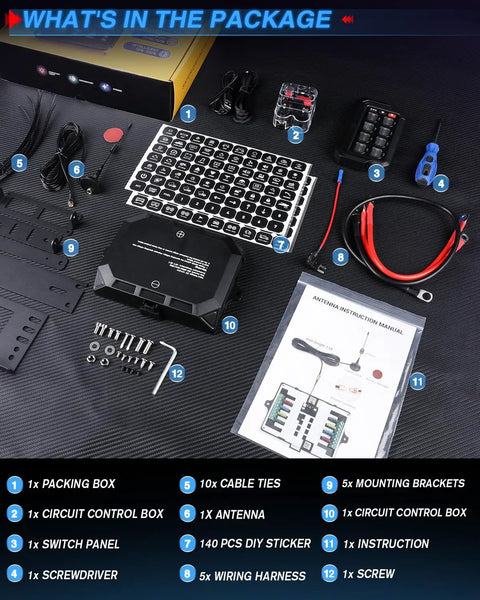 8 Gang RGB Wireless Switch Panel With Auto Dimming And Memory On Off Push Button Car LED Touch Switch Box package contents