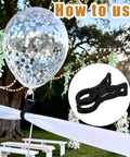 Premium Balloon Clips Kit 15 Pieces 9x5cm Heavy Duty Plastic Clamps holding balloon in garden backdrop