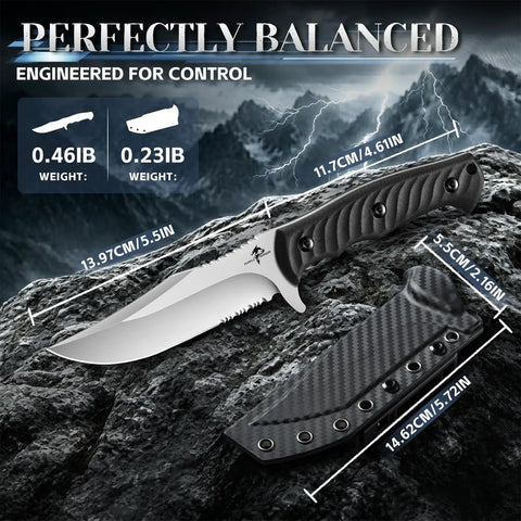 Fixed Blade Knife With Sheath For Outdoor Use Fire Forged High Carbon Steel Razor Sharp Edge on rocky terrain