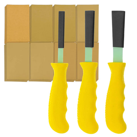 Three Piece Pro Grade Contour Hand Sanding Block Set With Hook And Loop Sandpaper Kit Includes Flat Convex Radius Shapes