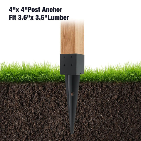 Heavy Duty Fence Post Anchors With Black Powder Coated Metal Ground Spikes For Decks Fences Porches Railings Mailboxes And Backyard Projects Built Tough To Bite Into Dirt And Keep Your Fence Tight Through Bad Weather
