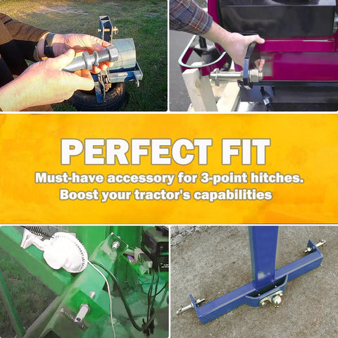 Cat 1 Draw Pin For 3 Point Hitch Tractors, Five And A Half Inch, Three Pack, installed on various tractors, showing secure fit