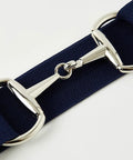 Equestrian Elastic Belt For Women Two Piece Riding Belt Set With Gold Surcingle And Silver Bit Buckle Dark Blue Adjustable Waist Belt