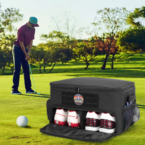 Heavy Duty Golf Trunk Organizer With Ventilated Shoe Compartment For Two Pairs Of Shoes Up To US Mens 16, on golf course