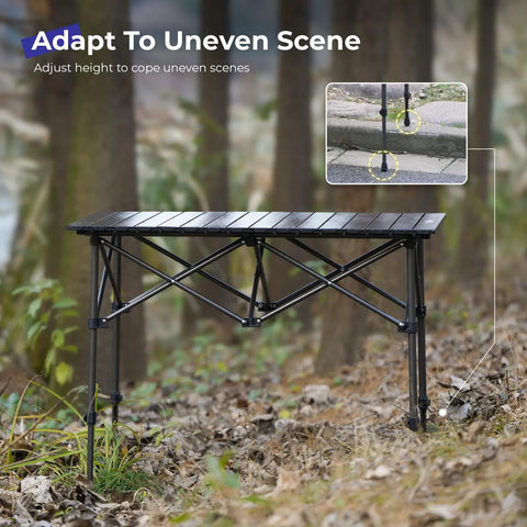 Go To Ultralight Folding Camping Table With Aluminum Construction Roll Up Design Adjustable Height on uneven ground