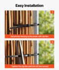 Installation of Natural Reed Fencing Roll 4 Ft By 16.4 Ft 3 Pack Outdoor Privacy Screen with zip ties on a post