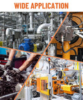 Collage showcasing wide application of hydraulic ORB to NPTF adapters in industrial machinery and automotive settings.