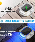 12 Pack Solar LED Driveway Lights Two Color Options White Or Blue for Driveway Sidewalk Pathway, solar charging and battery details