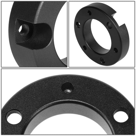 Close-up of 2 Inch Front Leveling Kit Strut Spacers for 1999 to 2006 Toyota Tundra, black billet aluminum material.