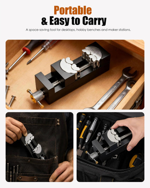 Heavy Duty Fractal Vise Giving You A Sweet Knockout Grip For Drill Press And Bench Clamping, portable and compact for easy storage.
