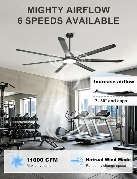 Beefy 84 Inch Industrial Ceiling Fan With Lights, 11000 CFM High Air Flow For Warehouse, Shop, Gym, Remote And App Control, 7 Blades