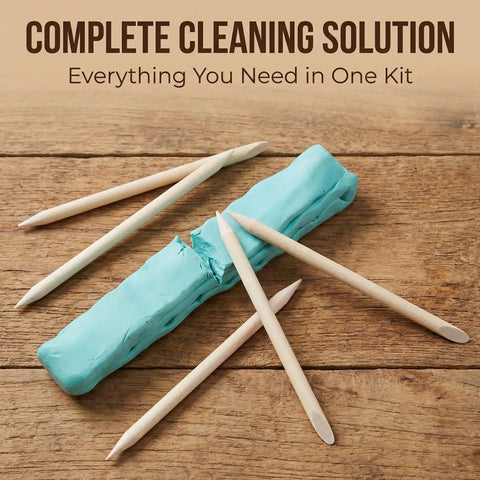 Watch Cleaning Putty With 5 Assist Sticks, Cleansing Clay on wooden surface for watch components like plates and dials