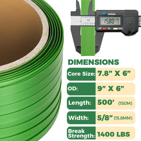 Heavy Duty Pallet Strapping Roll For Packaging And Banding In Green Polyester PET Industrial Grade Workhorse Coil 500 Ft