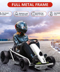 Person riding 24V Kids Electric Go Kart With Dual 250W Motors And 9Ah Battery, 8 MPH Drifting Ride On Toy, Kid Friendly, White