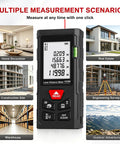 Laser Distance Meter 50m/164ft,Digital Laser Measuring Tool with 6 Modes Area/Volume/Pythagorean99 Data Memory,Backlit LCD,Bubble Level in various measurement scenarios.