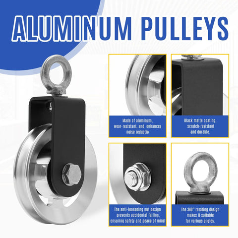 Upgraded 90mm Aluminum Pulley Wheel For Your Home Gym Setup Boss Grade Heavy Duty With 600 Lbs Max Load, close-up views and design features