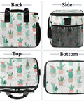 Insulated Picnic Backpack Cooler Tote For Women And Men Large 12x8.7x10 Inch Lunch Bag with cactus design showing back, side, top, bottom views