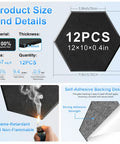 Hustle Free Peel And Stick Hexagon Acoustic Panels Self Adhesive Sound Deadening Foam Tiles 12 Pack Black size and material details.