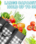 Oversized Foldable Grocery Tote Bags Four Pack With Reinforced Handles 35 Liter Capacity Water Resistant Coating Black And White