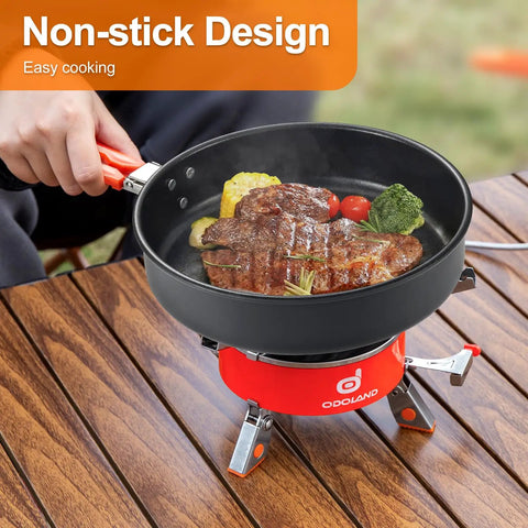 Nonstick Camping Cookware Mess Kit With Lightweight Pot And Fry Pan Mesh Bag Included Ideal For Backpacking Outdoor Cooking And Picnics Serves 1 Or 2 People Easy Strain Draining And Compact Storage cooking a steak