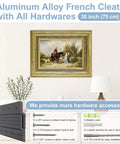 Heavy Duty French Cleat Hanger 30 Inch holding a framed painting, aluminum alloy, provides zero sagging support for artwork.