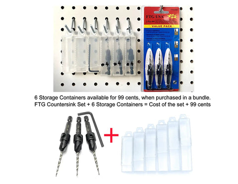 Pro Grade Carbon Steel Countersink Drill Bit Set For Precision Woodworking Includes Three 45 Degree Tapered 7/64 Inch Bits Plus One Allen Key with storage containers