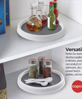 9 Inch Non Slip Pantry Cabinet Lazy Susan Turntable Set Of 2 Spinning Organizer in white and gray in kitchen cabinet