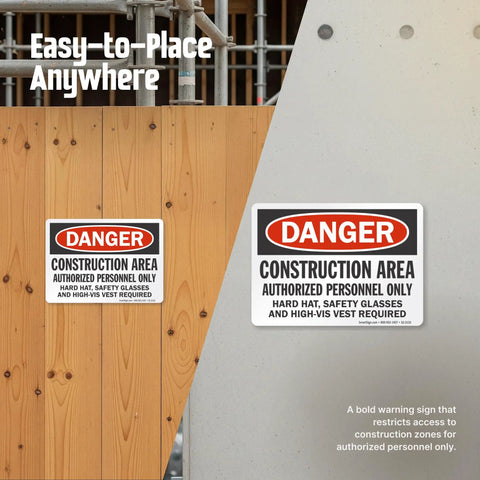 Heavy Duty Aluminum Danger Sign For Construction Area Locking Out Unauthorized Crews With Straight Up Rust Resistant Outdoor Wall Mounts For Any Day One Job Site Project displayed on wood and concrete.