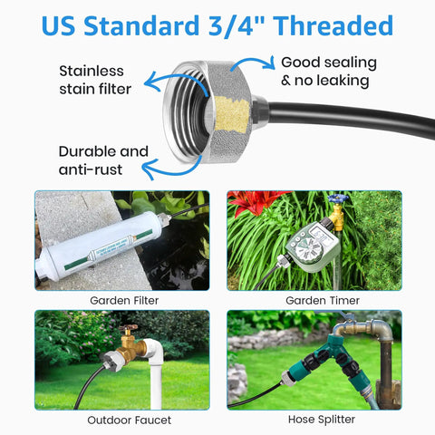Beat The Heat Outdoor Misting System Kit 75 Ft Misting Line With 23 Nozzles And Three Quarter Inch Brass Adapter features.