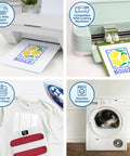 Images showing Lightweight Inkjet Printable Heat Transfer Paper for Light Fabrics Iron On HTV Sheets 8x11 Inches 25 Sheets Made In USA in various use cases