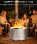 Family enjoying a Smokeless 22 Inch Stainless Steel Wood Burning Outdoor Fire Pit For Patio And Backyard Perfect For Camping And Outdoor Gatherings Dual Wall Airflow With Secondary Combustion And Removable Ash Pan on patio