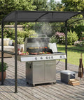 7 Foot Grill Gazebo With Serving Shelf And Storage Hooks Curved Canopy Shelter With Heavy Duty Steel Frame And Sunshade Awning