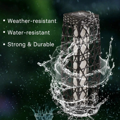 Outdoor Solar Powered Woven Wicker Lantern Floor Lamp, weather-resistant, water-resistant, medium silver gray, durable design