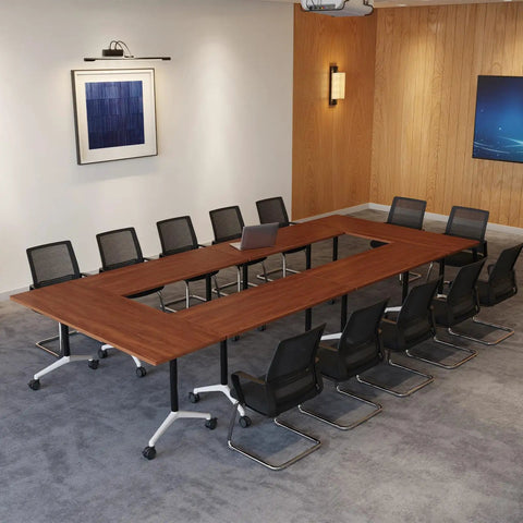 Flip Top Mobile Desk With Lockable Casters And Portable Folding Workstation For Home Office Or Classroom Use That Boasts A Heavy Duty Frame And No Sweat Assembly For Your Daily Grind Setup in a modern meeting room.