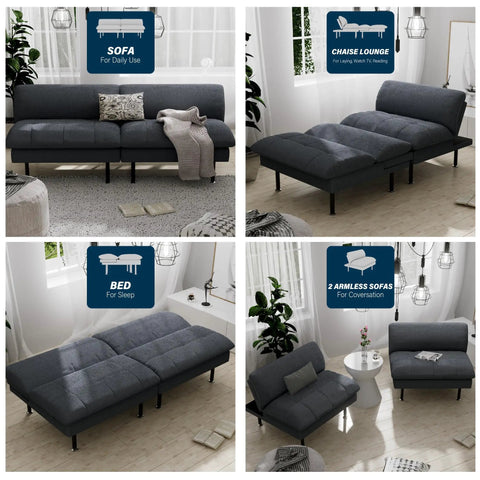 70 Inch Futon Sofa Bed With Adjustable Backrest 4 In 1 Convertible Couch Sleeper Transforms From Sofa To Recliner To Chaise