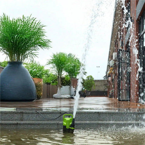 Three-Quarter HP Submersible Sump Pump Delivers Up To 3430 GPH For Quick Pool Draining, exterior setup, green pump visible