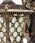 Outdoor Wall Lantern With Tiffany Glass Shade, Weatherproof Die Cast Aluminum, Rust Resistant Black And Brushed Brass Finish