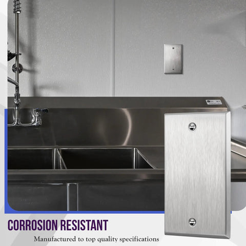 Heavy Duty Stainless Steel Blank Wall Plate 1 Gang 4.50 by 2.76 Inches installed by sink