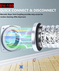 DV-180 magnetic dryer vent coupling with 4-inch silver duct and two clamps (front view)
