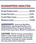 Guaranteed analysis and ingredients of 100% Made In USA Beefhide 8-Inch Rolls Chew Treats For Dogs Beef And Chicken Flavor 10 Count Pack